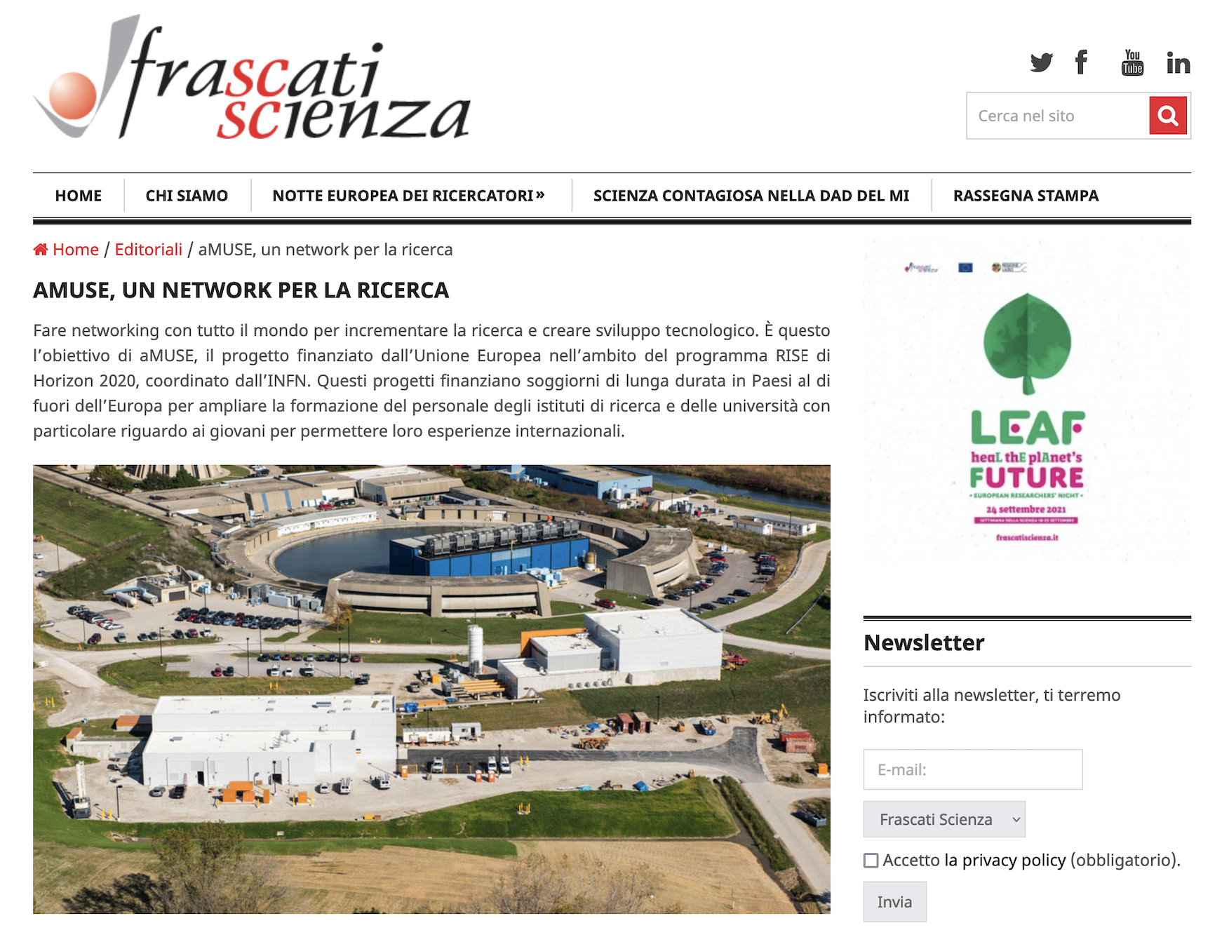 aMUSE on Frascati Scienza newsletter – aMUSE